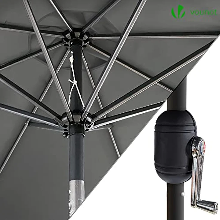 VOUNOT Sonnenschirm 270 cm mit Kurbelvorrichtung, Knickbar, Sonnenschutz UV-Schutz, Balkonschirm Gartenschirm Marktschirm mit Schutzhülle, Grau – Bild 4