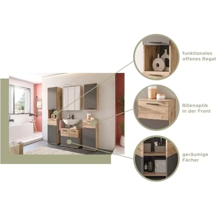 Badezimmer Spiegel Tomaso in Eiche 79 x 73 cm – Bild 6