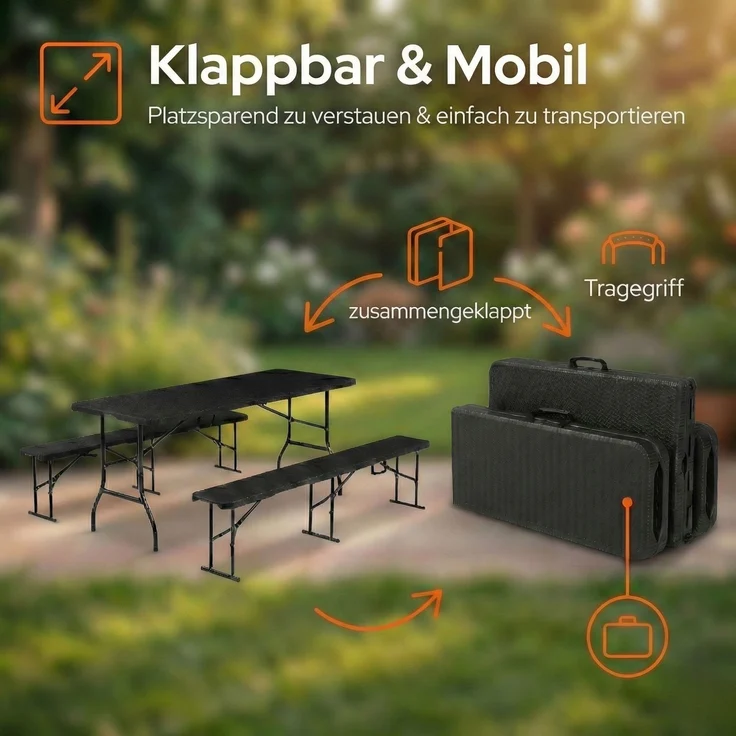 Albatros Bierzeltgarnitur Rattan – robuste Biertischgarnitur Klappbar und hohe Tragkraft – Set aus 2x Bierbank und 1x Biertisch für bis zu 10 Personen – Bierbankgarnitur – Bild 4