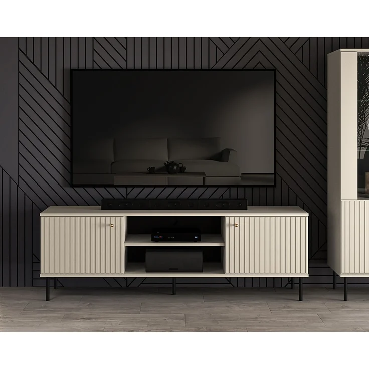 TV Board SALOU-131 in kaschmir matt mit gerillter Optik, B/H/T ca. 160/53/40 cm – Bild 4
