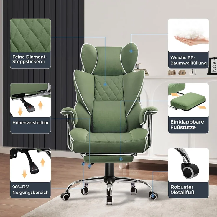 GTPLAYER Gaming-Stuhl Gaming Stuhl, Gamer Stuhl, Ergonomischer Bürostuhl Stoffoberfläche (Packung), Schreibtischstuhl Chefsessel mit Fußstütze höhenverstellbar kunstleder – Bild 4