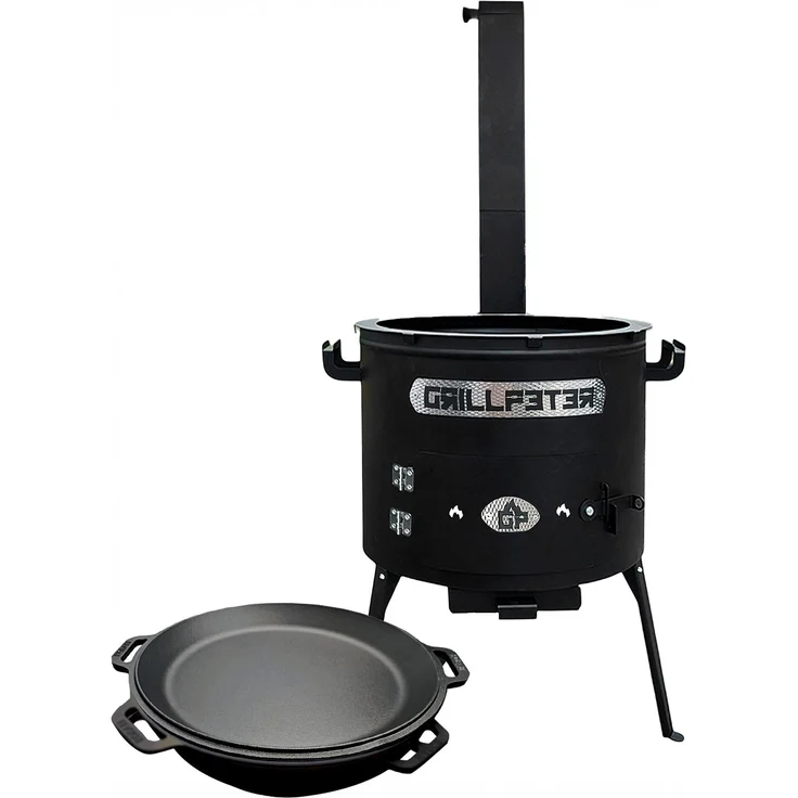 Grillpeter Utschak Set Asamat schwarz, Kazan 15 Liter Gusseisen Pfannendeckel – Bild 1