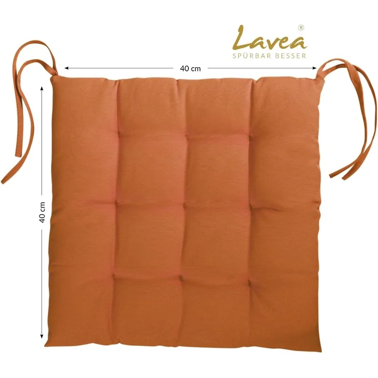 Lavea Stuhlkissen MONACO - weich gepolsterten Sitzkissen Set (4er & 8er), 40x40x3 cm, mit Stoffbändern, Indoor & Outdoor, für Garten & Balkon – Bild 4