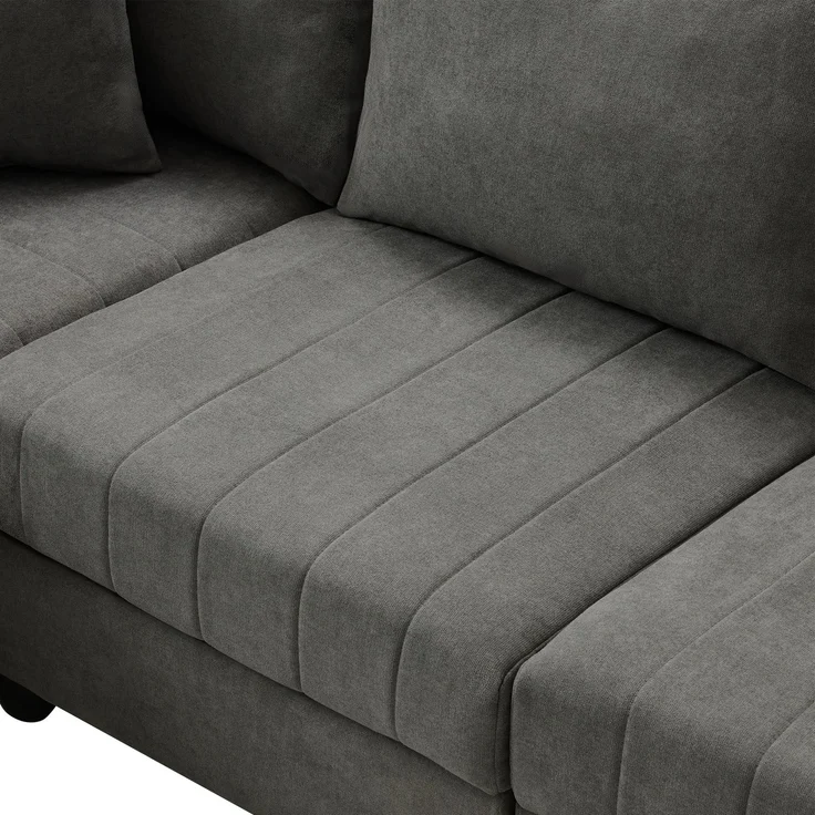 ZUBALIYA Modulare Wohnlandschaft, modular kombinierbar, mit Hocker, H 85 × T 194 × B 220 cm, Grau, Leinenoptik – Bild 18