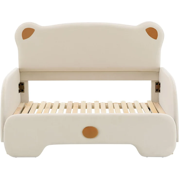 Polsterbett in Bärenform 140x200 cm, Kinderbett und Tagesbett mit Ausziehbett, weichen Schutzkanten und Samtbezug, Beige – Bild 7