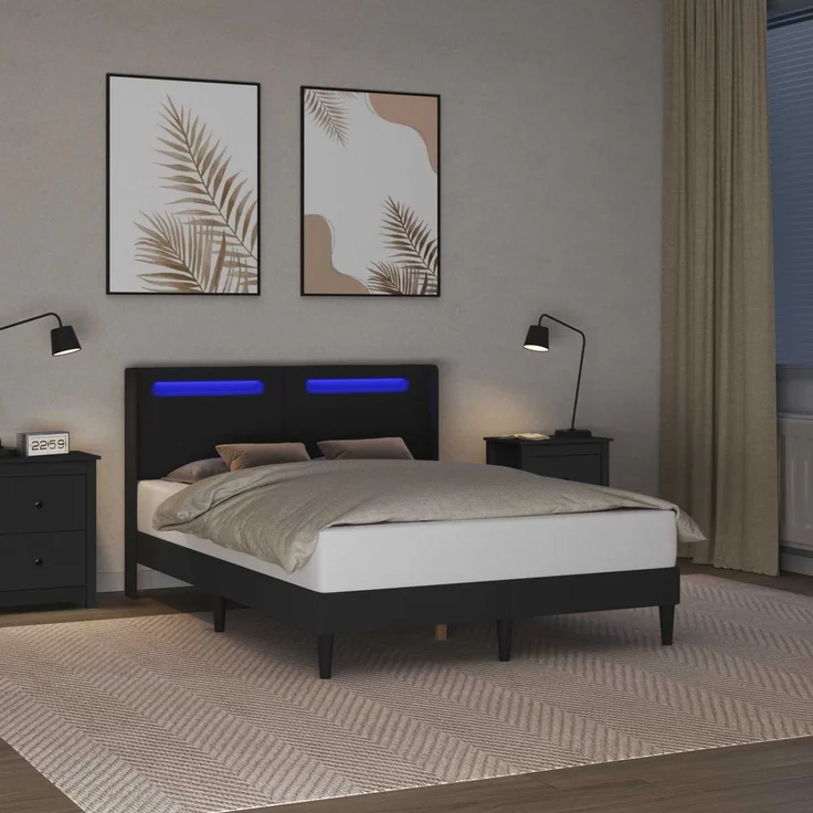 vidaXL Bettrahmen mit LED-Lichtleisten Schwarz 120x190 cm Kunstleder 42027973 – Bild 4