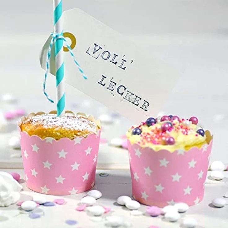 Frau WUNDERVoll Muffinform Muffin Backformen, klein Durchmesser 5 cm, rosa mit weissen Sternen, (25-tlg) – Bild 5