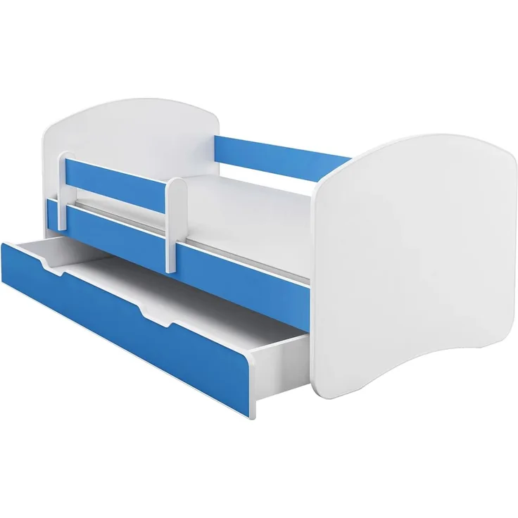Kinderbett Jugendbett mit einer Schublade und Matratze Weiß ACMA II (160x80 cm + Schublade, Blau)