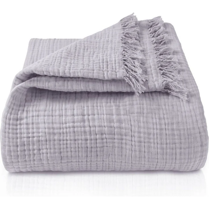 Laynenburg Tagesdecke Musselin mit Fransen aus 100% Baumwolle – Baumwolldecke, Wohndecke als Sommerdecke, Bett-Überwurf, Sofa-Decke, Kuscheldecke – Bild 1