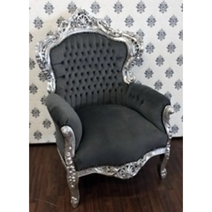 Casa Padrino Barock Sessel King Grau / Silber - Luxus Antik Stil Sessel