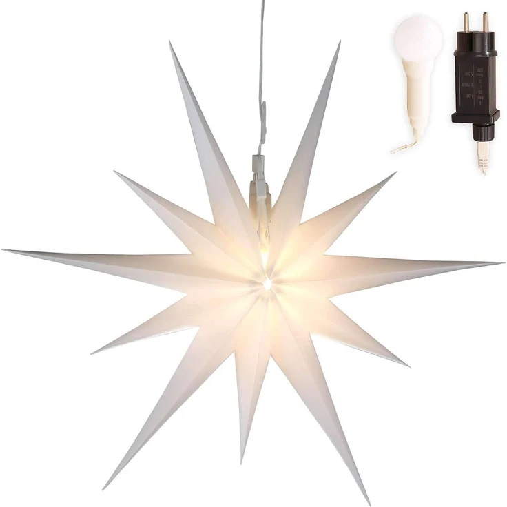 Gartenpirat 2D Leuchtender Weihnachtsstern weiß Ø 50 cm mit 11 Zacken Timer-Funktion Faltstern mit LED-Birne warmweiß Weihnachtsdeko außen innen – Bild 1