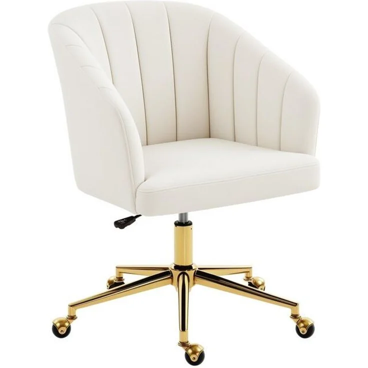 HOMCOM Bürostuhl mit Samtoptik, drehbaren Rollen (höhenverstellbarer Schreibtischstuhl, 1 St), bis 120 kg belastbar, für Arbeitszimmer Schlafzimmer, Cremeweiß – Bild 4