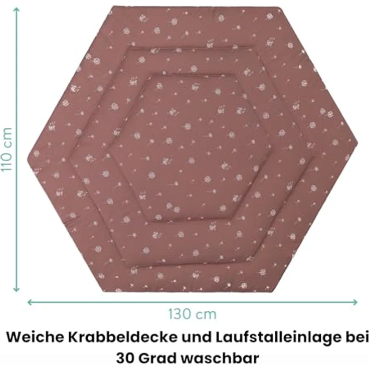 Fillikid Einlage Laufstall 6-eckig Exklusiv | Krabbeldecke Laufgitter 124 cm | Schutzeinlage Laufgitter weich gepolstert | Spieldecke waschbar | Laufgittereinlage – Bild 3