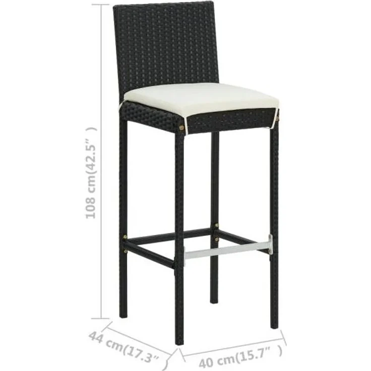 vidaXL Garten-Barhocker mit Kissen 2 Stk. Schwarz Poly Rattan 313435 – Bild 9