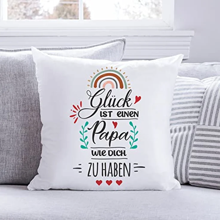 GRAVURZEILE Zierkissen mit Spruch - Glück ist - Geschenk für Freunde & Familie -, starke Farben ohne verblassen - Papa - mit Füllung – Bild 3