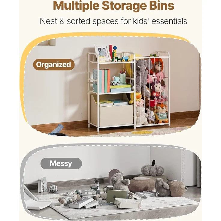 VEVOR Kinderbücherregal mit Spielzeugaufbewahrung, 2-stöckiges Bücherregal mit Stoffspielzeugtruhe, Kinderregal Kinderzimmerregal Weiß, geeignet für Wohnzimmer Eingangsbereich Kindergarten – Bild 4