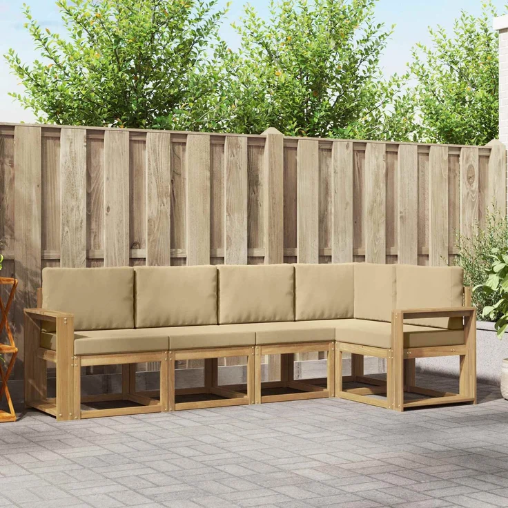 vidaXL Outdoor-Sofagarnitur 5 stk. 5-Sitzer Weiß und Beige 3387637 – Bild 1