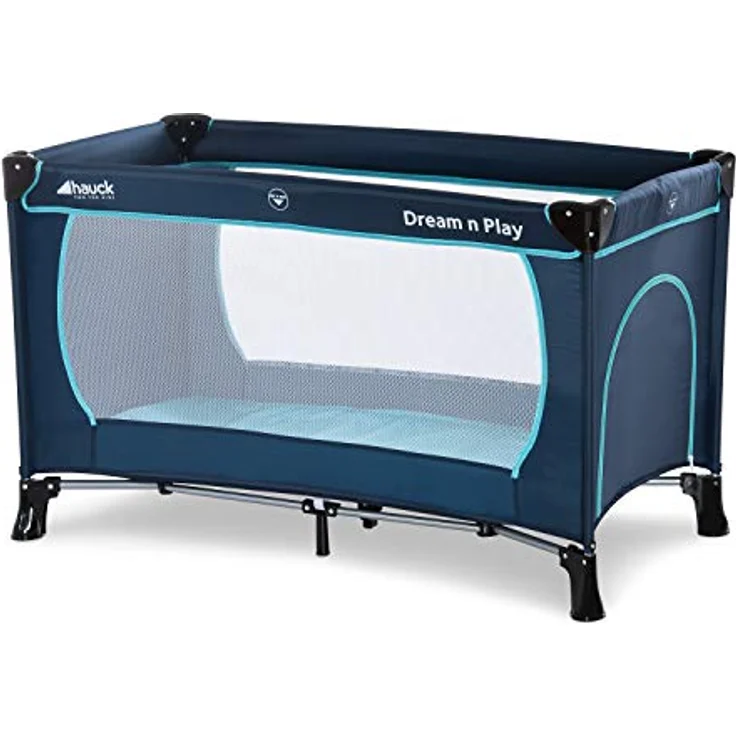 Hauck 'Dream’n Play Plus' Reisebett 3-teilig 120x60 cm, ab Geburt bis 15 kg, inkl. Tragetasche, Einlageboden und Schlupf (faltbar, tragbar, leicht & kippsicher), navy/aqua – Bild 2
