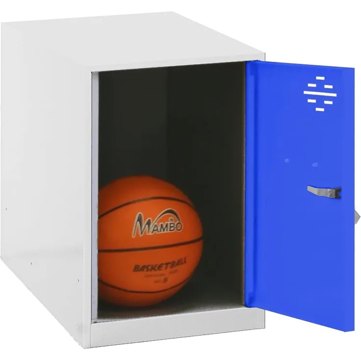 Simon Rack Simonlocker Kommode, klein, 475 x 300 x 500 mm, Amario aus Metall, inkl. Schlüssel, Weiß/Blau