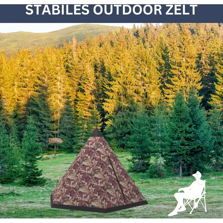 DELUKE® Campingzelt 4 Personen TIPI camouflage regenfest, atmungsaktiv Tipi Pyramidenzelt Familienzelt für 4 Personen Gruppenzelt Zelt Camping Zelt Outdoor Zelten – Bild 5