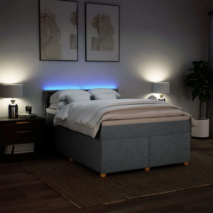 vidaXL Boxspringbett mit Matratze Hellgrau 140x190 cm Stoff 3288989 – Bild 5