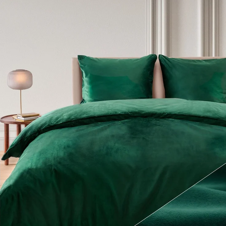 Blumtal Bettwäsche, Cashmere-Touch, Plüsch, warme Winterbettwäsche + Kopfkissenbezug, Dunkelgrün, Decke 200x200 cm & 2x Kissen 80x80 cm – Bild 5
