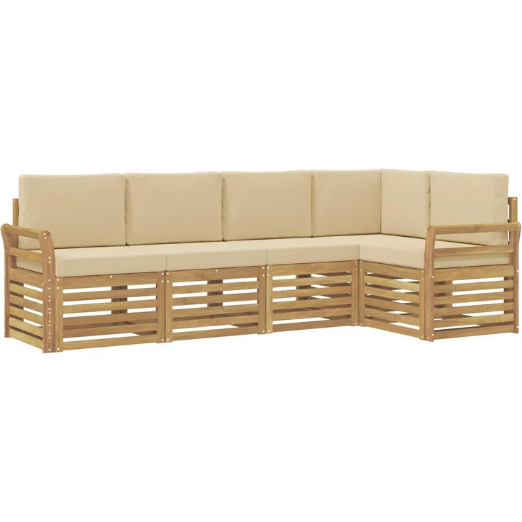 vidaXL Outdoor-Sofagarnitur 5 stk. 5-Sitzer Weiß und Beige Polyester 3391838 – Bild 2