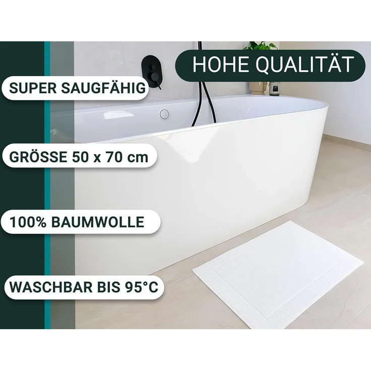 ZOLLNER Badematte, waschbar bis 95°C, weich, saugstark, 100% Baumwolle, rechteckig, Badematte, 100% Baumwolle, vom Hotelwäschespezialisten – Bild 3