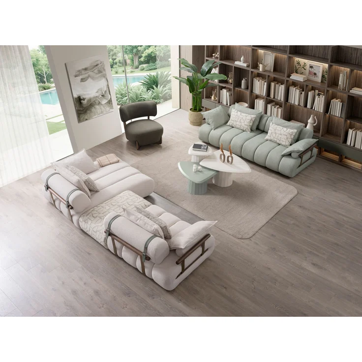 Sitzgruppe/Sofa Set - Wohnzimmergarnitur "Luccani" 3 Sitzer + Ecksofa + Mittelkonsole +1 Sitzer-White/Mintgrün – Bild 2