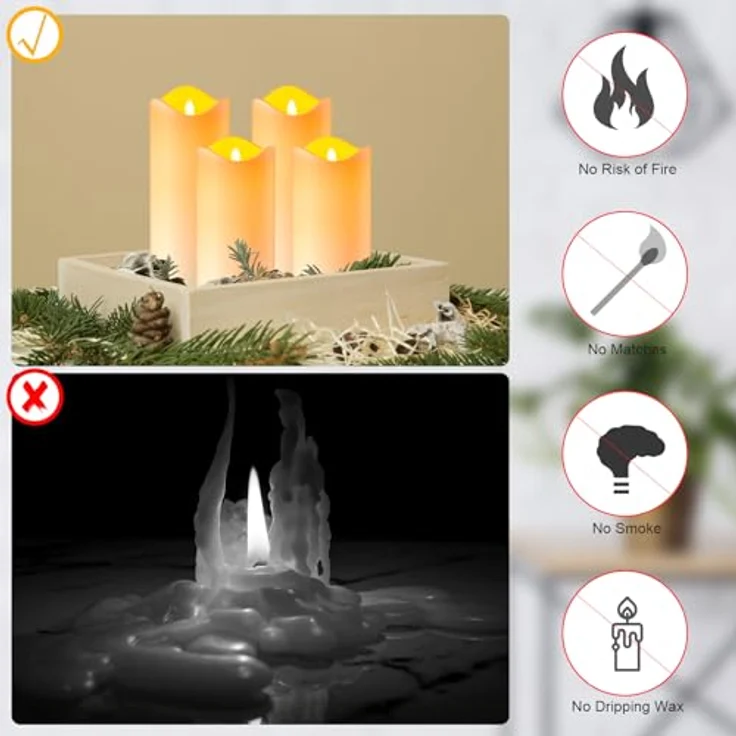 EXTSUD Wasserdichte LED Kerzen mit Timerfunktion 4er Flammenlose Flackernde LED Outdoor Kerzen mit Fernbedienung und Batterie Led Kerze für Garten Hochzeit Weihnachten Halloween Party Dekoration – Bild 7