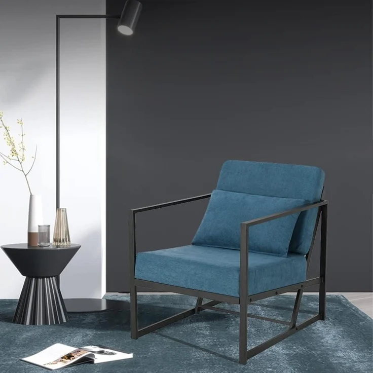 Sessel Cocktailsessel Polstersessel Leinen Eisengestell 1 Sitz Blau – Bild 7