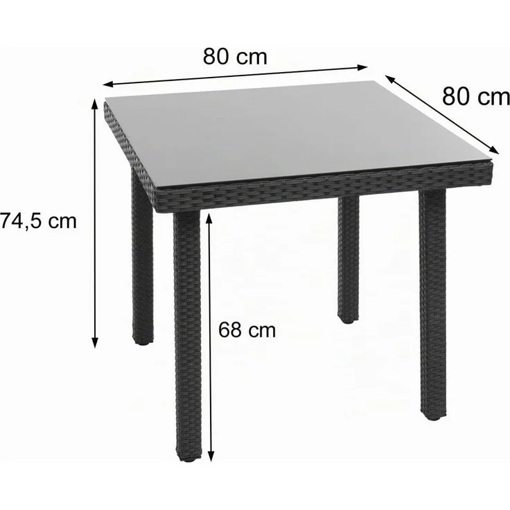 Poly-Rattan Gartentisch Cava, Esstisch Beistelltisch Tisch mit Glasplatte, 80x80cm ~ grau – Bild 3