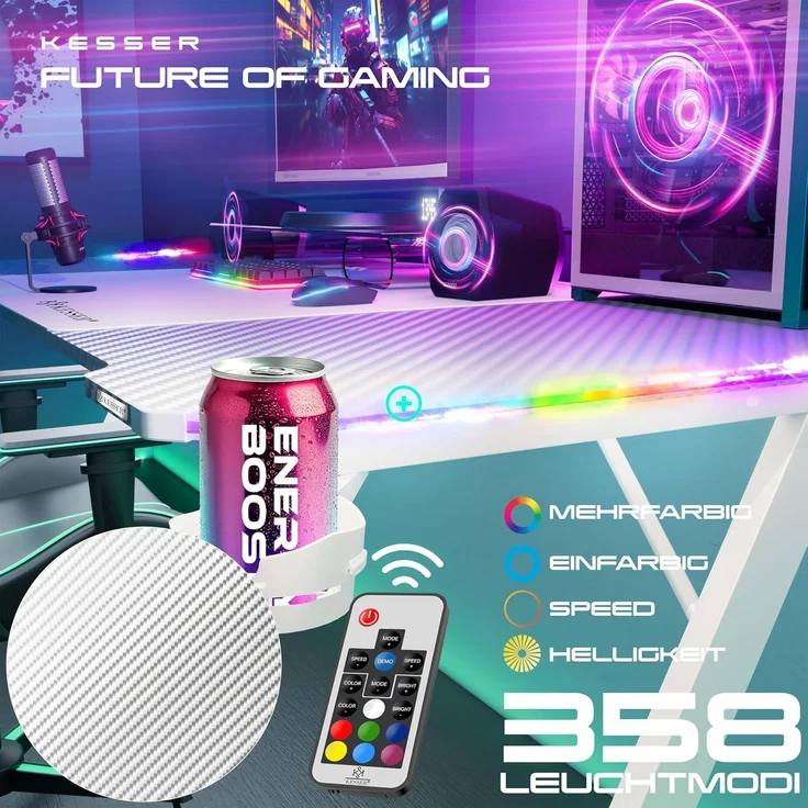 KESSER Gamingtisch, Gaming Schreibtisch mit Getränkehalter Ergonomischer Gamer Tisch – Bild 4
