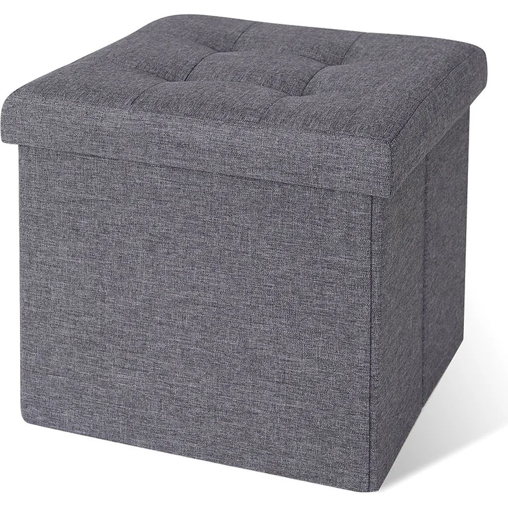 dibea Sitzhocker mit Stauraum, multifunktionaler Hocker aus Leinen, pflegeleicht & komfortabel, 38x38x38 cm, grau – Bild 2