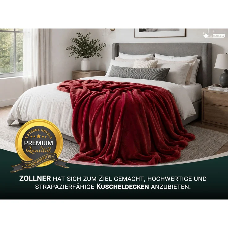 ZOLLNER Kuscheldecke, 150x200 cm, rot (weinrot) – Bild 6