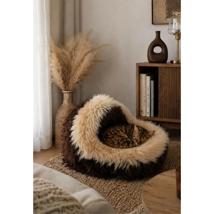 Lammfell VIP Katzen & Hundehöhle Braun