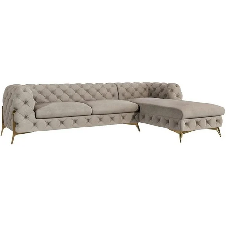 S-Style Möbel Ecksofa mit Ottomane Chesterfield Ashley mit Goldene Metall Füßen, Ottomane links oder rechts bestellbar, mit Wellenfederung – Bild 4