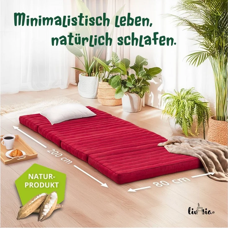 Klappmatratze Klappmatratze 80 cm (Basic) vegan und handgefertigt, 200x80x8cm, livasia, 8,00 cm hoch, Kapok – Bild 2