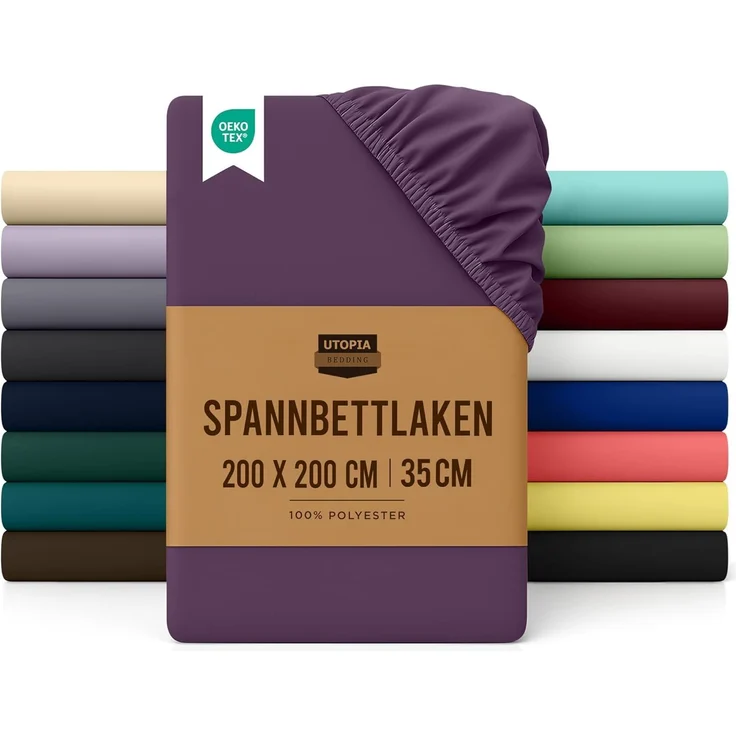 Utopia Bedding - Spannbettlaken 200x200 cm - Lila - Gebürstete Polyester-Mikrofaser Spannbetttuch - 35 cm Tiefe Tasche – Bild 1