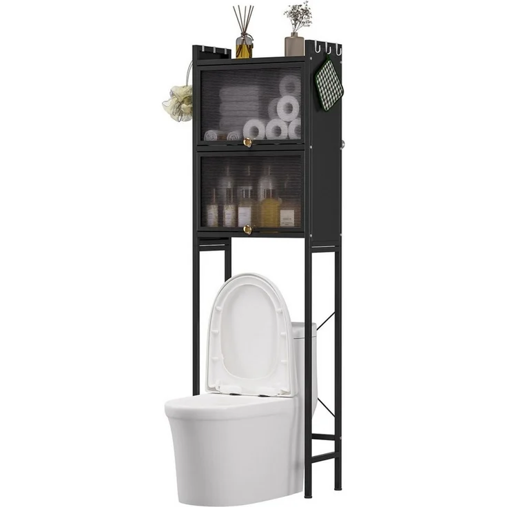 Rutaqian Badregal WC Regal mit Türen ohne Bohren Badezimmerregal Wasserdicht 50x25x165cm, Badregal mit Stauraum und PVC Türen, Platzsparender Badezimmerschrank – Bild 1