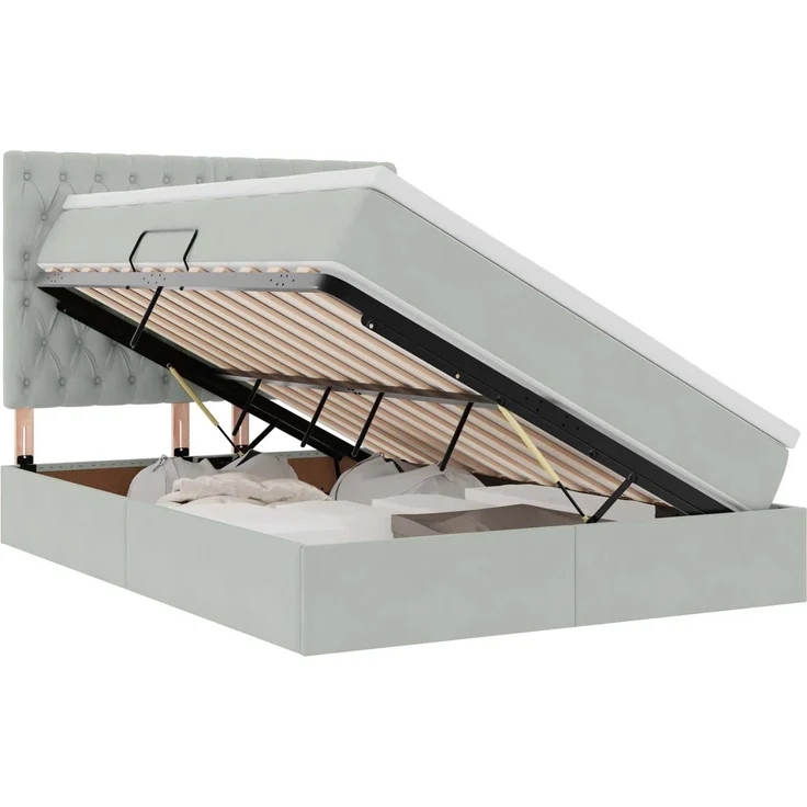 vidaXL Aufbewahrungsbett mit Matratze Hellgrau 140 x 190 cm Samt 3372087 – Bild 2