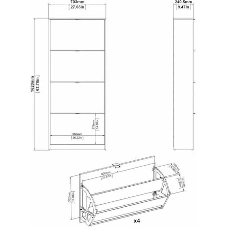Dmora - Schuhschrank Natalie, Schuhregal, Mehrzweck-Eingangsgarderobe, Möbel für Schuhe, 70x24 h162 cm, Schwarz – Bild 2