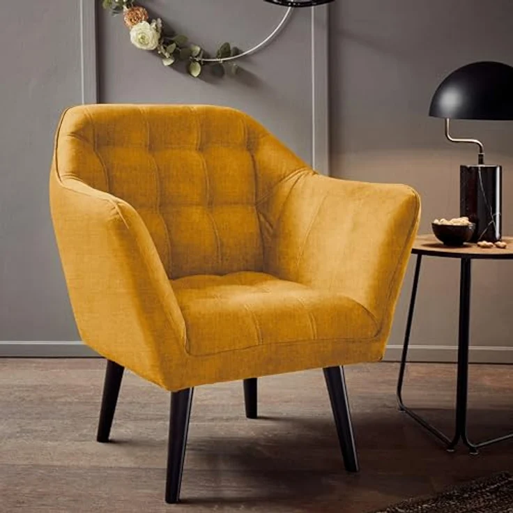 MAX Loungesessel mit Armlehnen, Amber - Bequemer Sessel gepolstert mit schwarzen Massivholz Füßen für Esszimmer & Wohnzimmer - 84 x 87 x 70 cm (B/H/T) – Bild 3