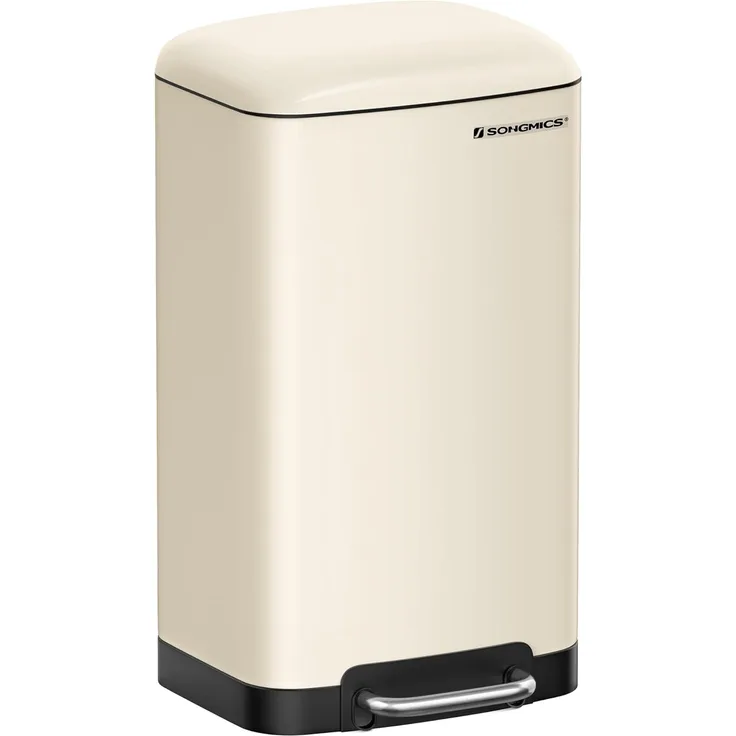 SONGMICS Abfalleimer für die Küche, 30 l, Abfalleimer aus Stahl mit Pedal, Deckel und Inneneimer, sanfter Verschluss, Wolkenweiß LTB001A01