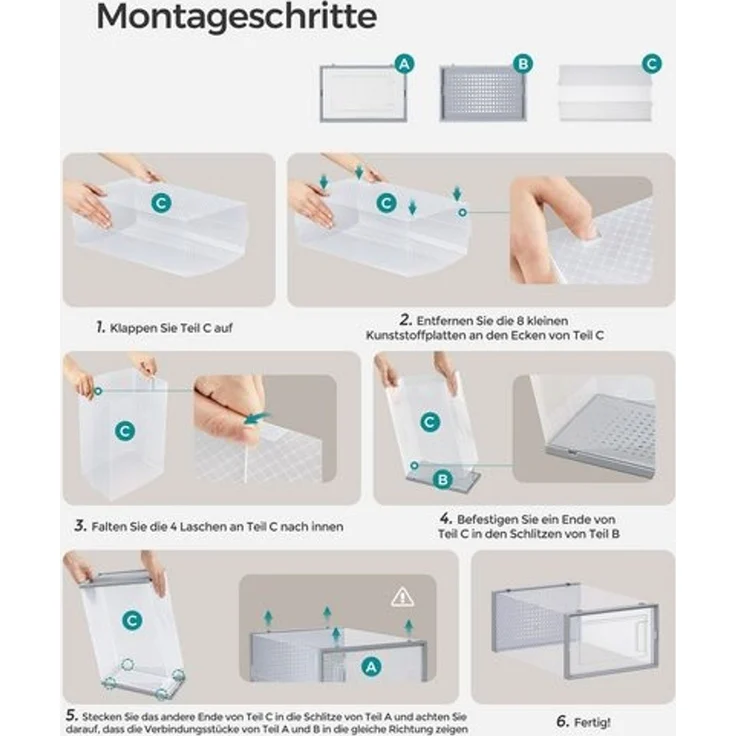 SONGMICS Schuhboxen, 18er Set, Schuh-Organizer aus Kunststoff, faltbar und stapelbar, für Schuhe bis Größe 44, transparent-grau LSPDE006G18 – Bild 5
