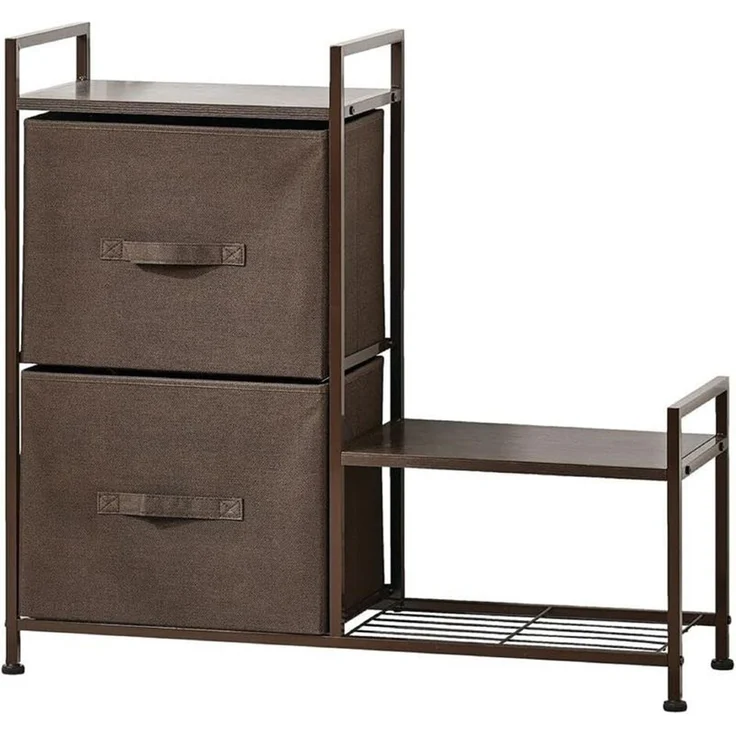 Regalsystem Schrank Holzablage mit 2 Stoffschubladen mDesign Metallrahmen braun – Bild 7