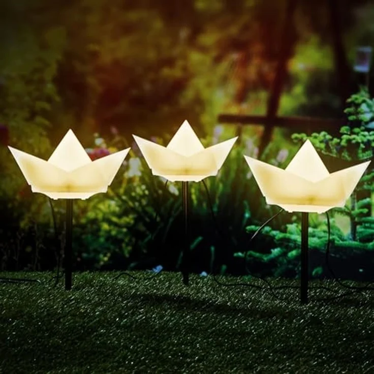 Spetebo LED Solarleuchte Solar Gartenstecker "Papierboot" - 3er Set, Dauerlicht, Blinklicht, LED, warm weiß, 2 Leuchtfunktionen – Bild 1