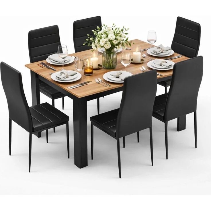 Mondeer Essgruppe Esszimmergruppe (Set, 7-tlg), mit 6 Schwarz Stühlen – Bild 3