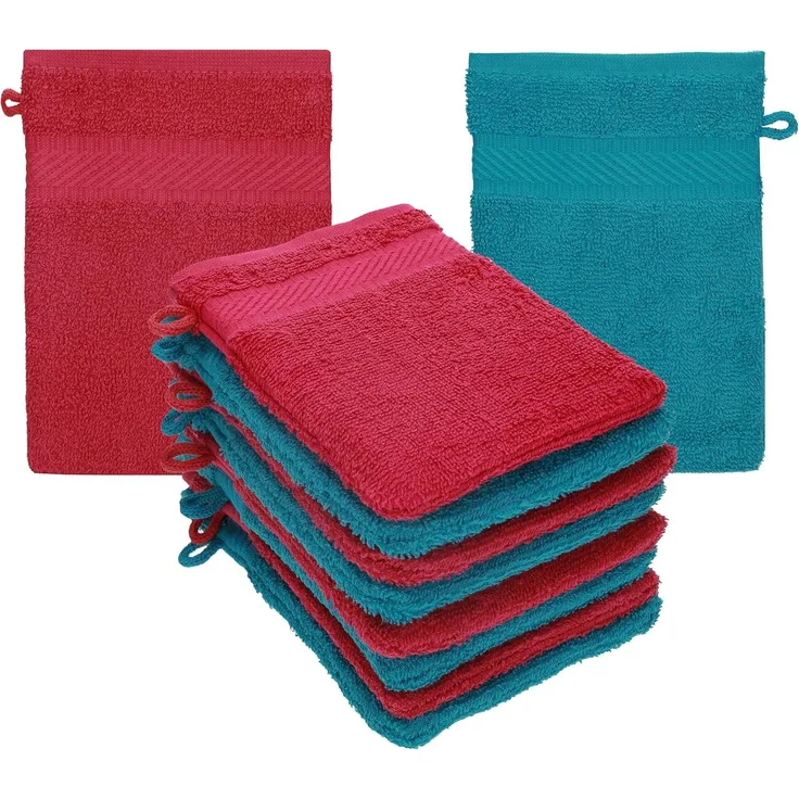 Betz Waschhandschuh 10 Stück Waschhandschuhe PALERMO Gr 16x21 cm Farbe cranberry-petrol, (Set)