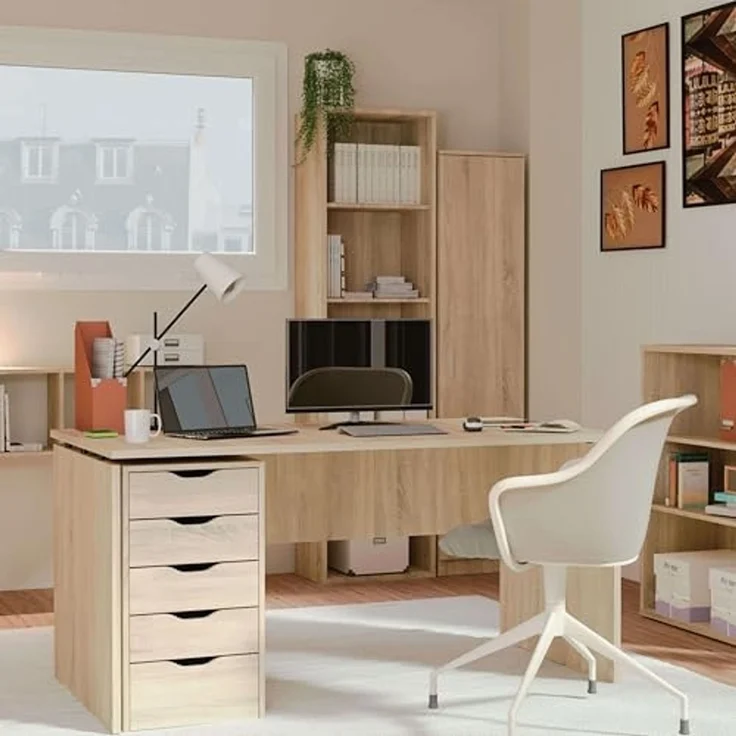 Muebles Pitarch | Großer Bürotisch, Studientisch, Computertisch, Cambrian Eiche, 76 x 155 x 68 cm (Höhe x Breite x Tiefe), modern, Modell Rivoli – Bild 2
